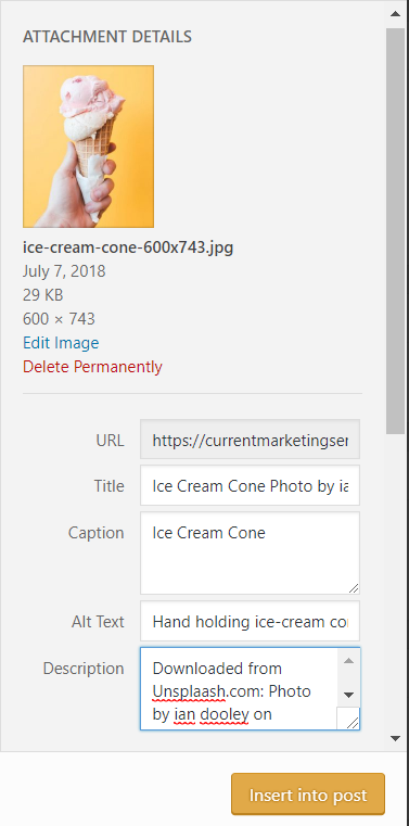 Image optimization details for ice cream cone photo